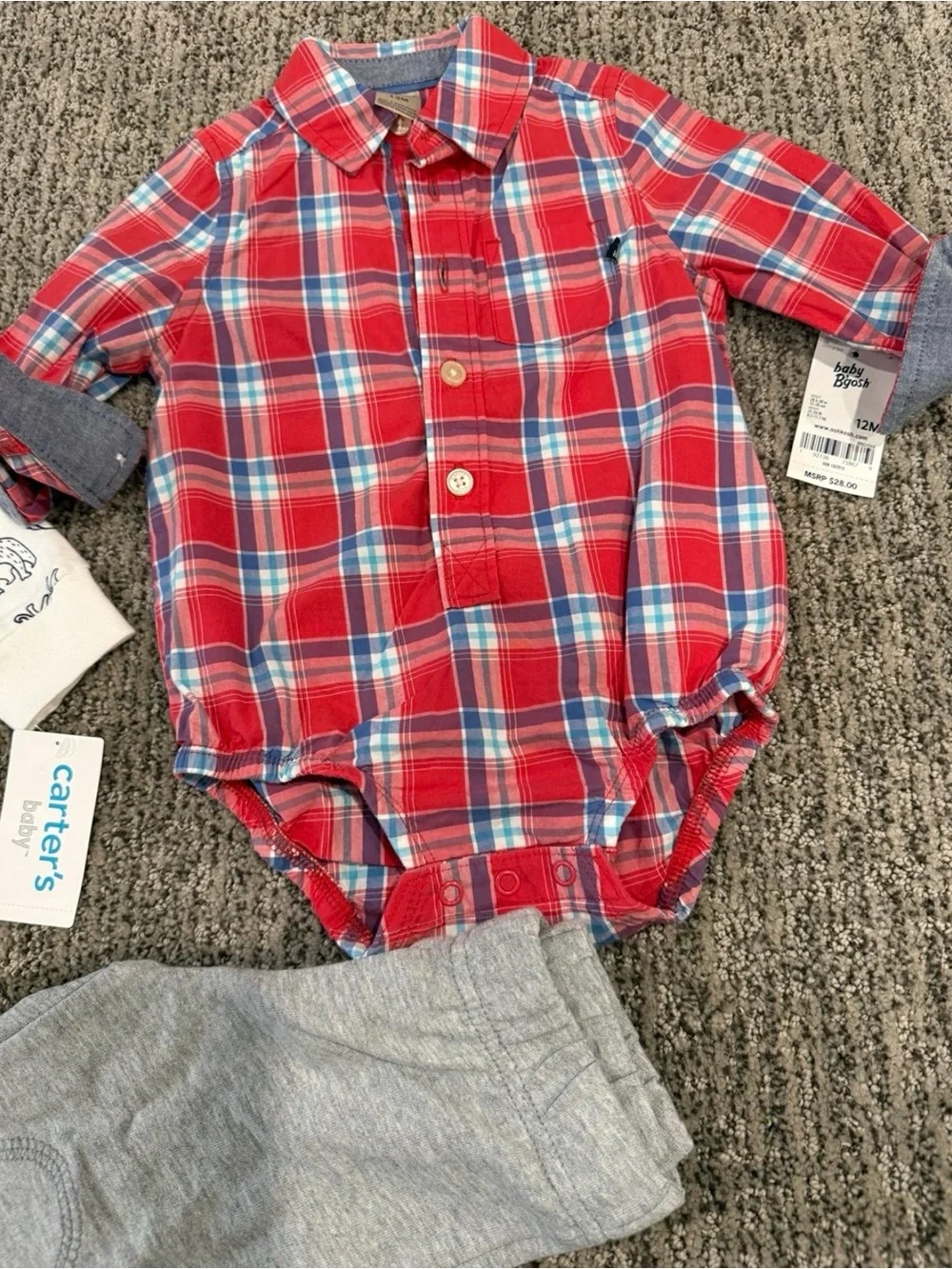 Carter's Shirt vest & pant set plus Oshkosh 12 month plaid top NWT 12 month